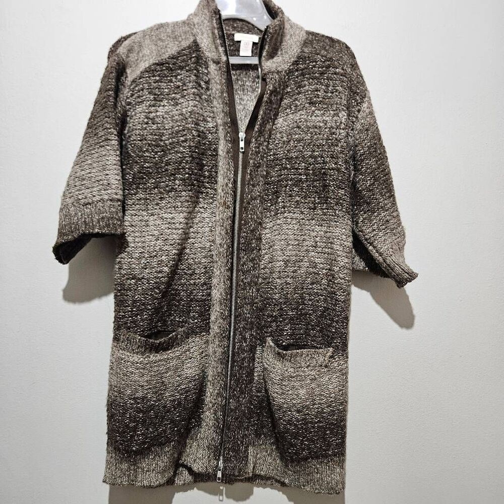 CHICO'S Brown Ombre Knit Sweater Cardigan Size 00 Mock Neck Short Sleeve Vest